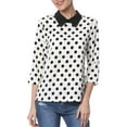 thumbnail image 6 of INSPIRE CHIC Women's Contrast Peter Pan Collar Top 3/4 Sleeves Blouse Shirts XS White, 6 of 9
