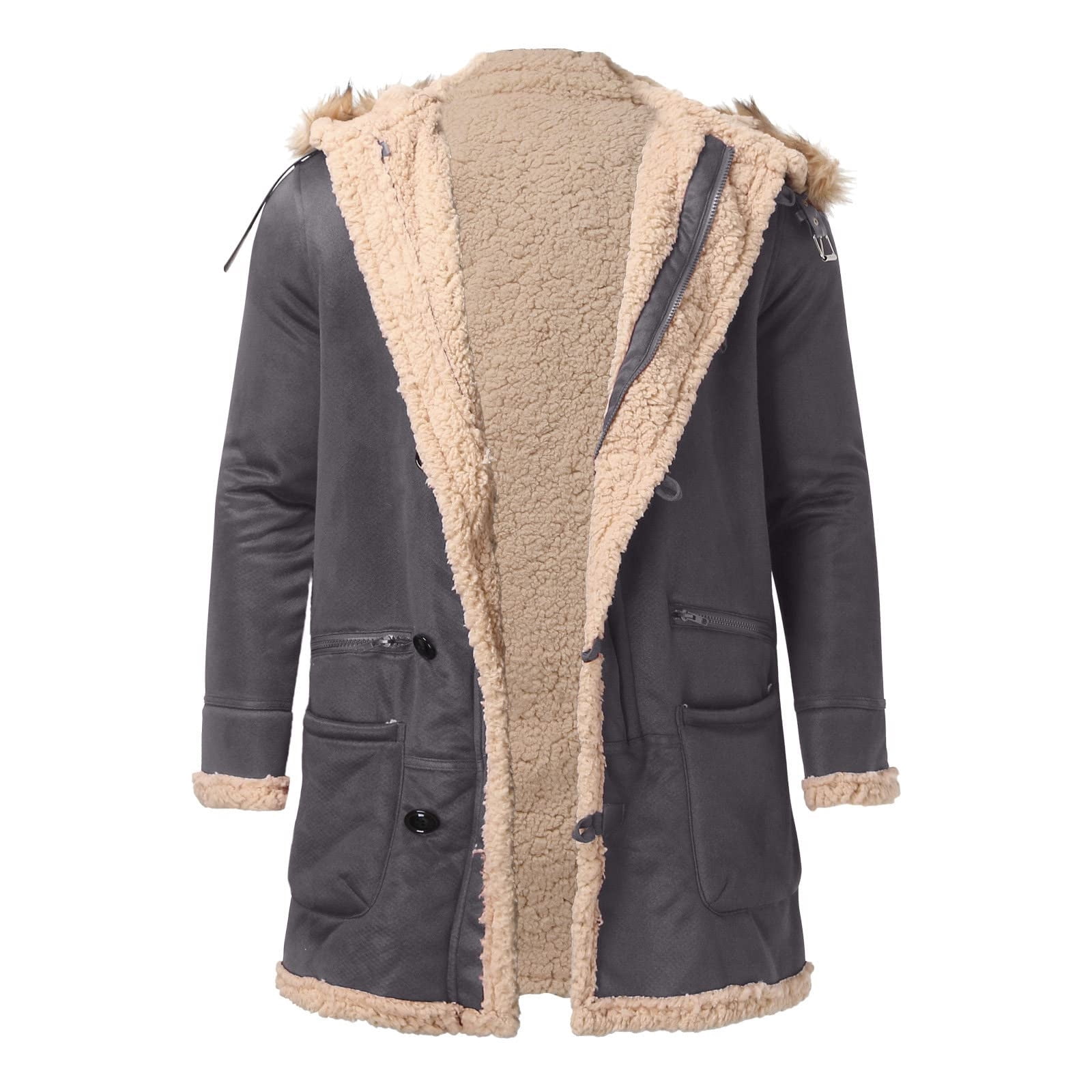 Xysaqa Men's Warm Winter Coat, Men Hooded Thicken Sherpas Lined Jacket Fleeces Parkas Waterproof Jacket with Pockets S-5XL（Available in Big & Tall)