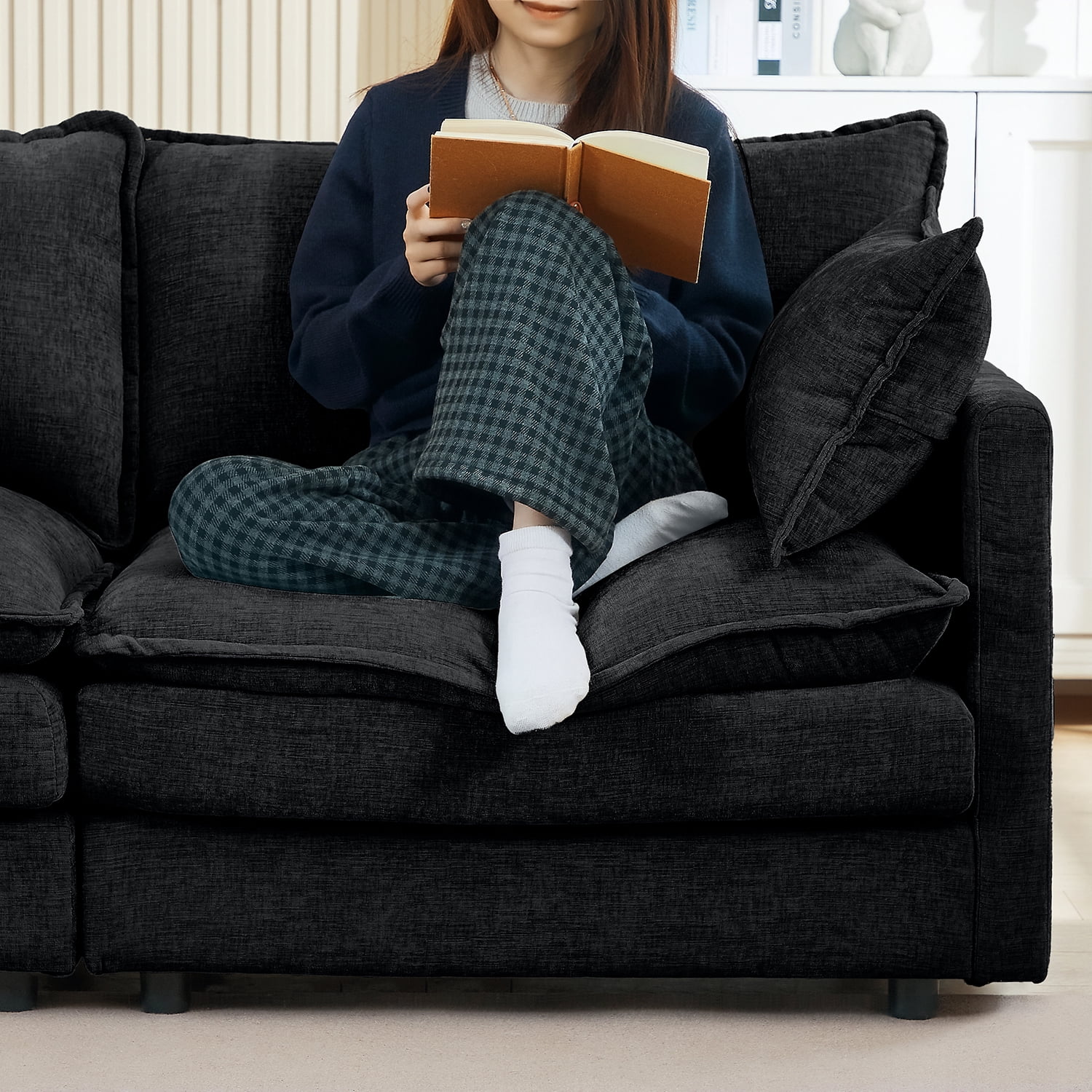 MOONMISS Modular L Shaped Sectional Sofa with Ottoman Chenille 3 Seat Comfy Cloud Couches