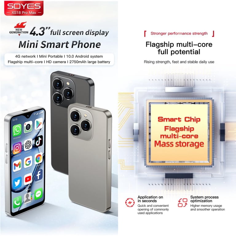 Mini Smartphone 4G Unlocked SOYES XS18 Pro Max 4.3'' HD Small