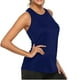 thumbnail image 4 of Camiseta deportiva Prolriy para mujer, estilo deportivo, con espalda cruzada, plisada, para yoga, color azul oscuro, talla XL, 4 of 4