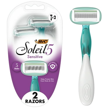 BIC Soleil Sensitive Advanced Women's 5-Blade Disposable Razor, 2 Count Women's razors, Pivoting Head, Rubber Handle Razors For Women