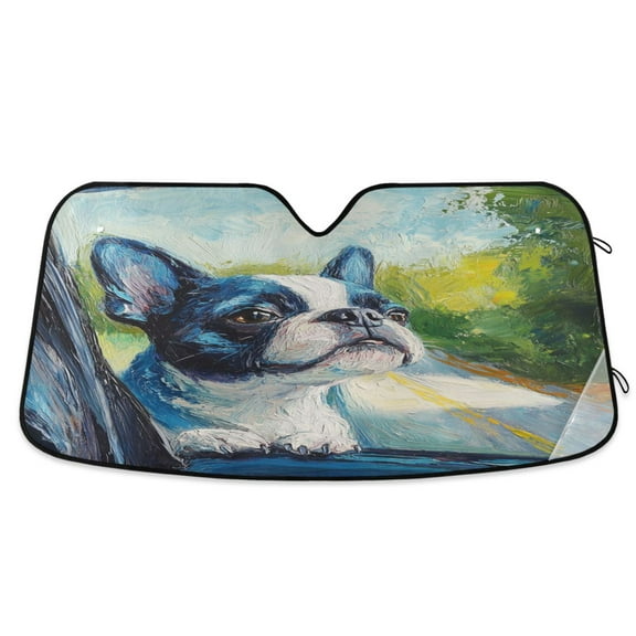 Qxltty Lovely Boston Terrier Car Windshield Sunshades Foldable UV Rays Sun Visor Protector Keep Your Vehicle Cool 53×23.5in