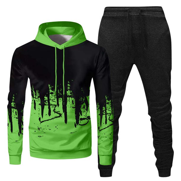 Mens Hooded Sports Tracksuit Unisex Two-Piece Running Outfits Long Sleeve Pullover Hoodies Sweatshirt+Sweatpants Set2XL