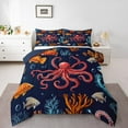 thumbnail image 1 of Erosebridal Ensemble de Couette Simple Pieuvre Rouge, Insert de Couette Poissons de Mer Océan, Déco de Chambre Garçons Filles, Réversible 2 Pcs, 1 of 7