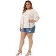 thumbnail image 3 of Unique Bargains Women's Plus Size Top 3/4 Sleeve Cut Out Floral Blouses 3X White Red, 3 of 6