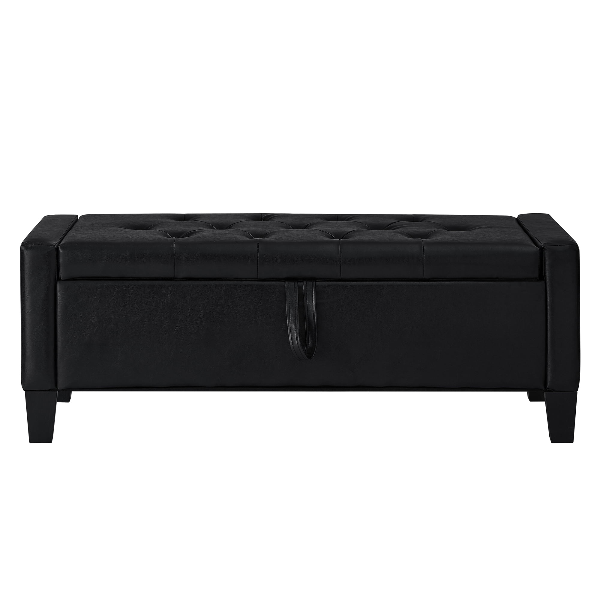 Dtwnek Modern Storage Ottoman with Wood Frame, PU Upholstered Storage Bench for Bedroom, Living Room, Black