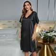 thumbnail image 4 of FLMEI Women's Short Sleeve Silk Nightgown Summer Lightweight Sleepwear Dress Womens Solid Color Stain Pajamas Summer V-Neck Jammies S-XL, 4 of 8