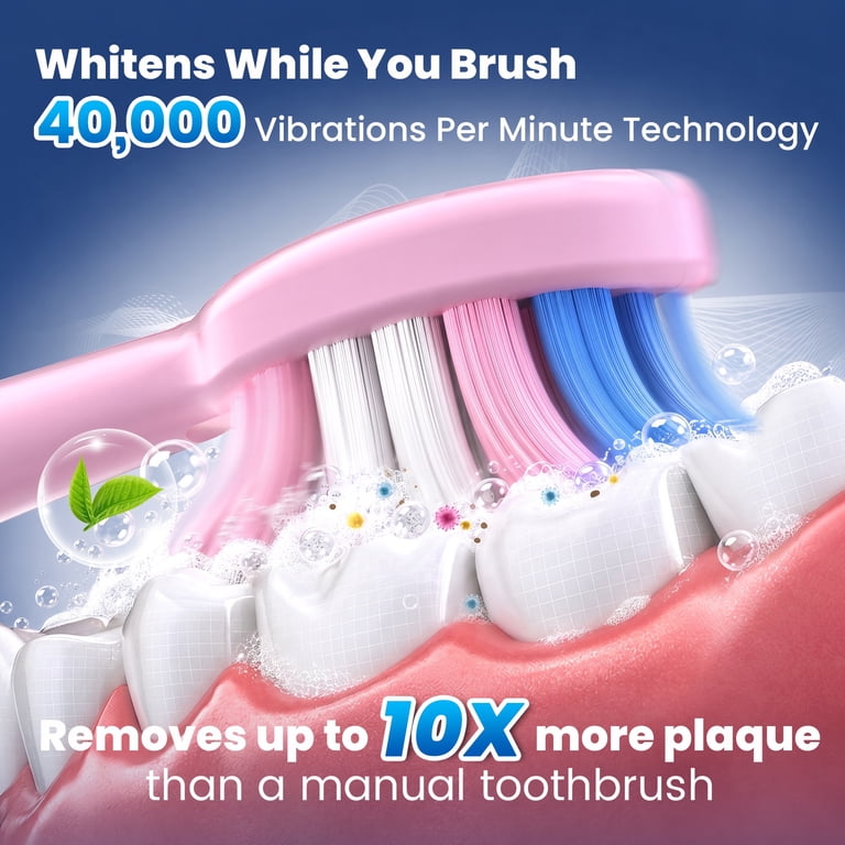 JTF Sonic Electric Toothbrush P200, 6 Brush Heads, 5 Modes, 40000