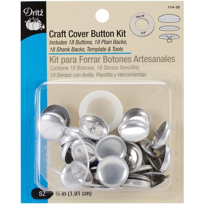 Dritz 3/4&#34; Set of 18 Craft Cover Button Kit with Tools Nickel