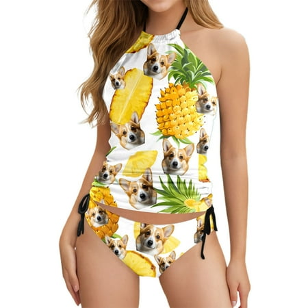 HABDGIKS 2 Piece Swimsuit for Women Bathing Suits Stylish Diy Casual Print for Pool Beach Halter Thongs Separate Swimsuit