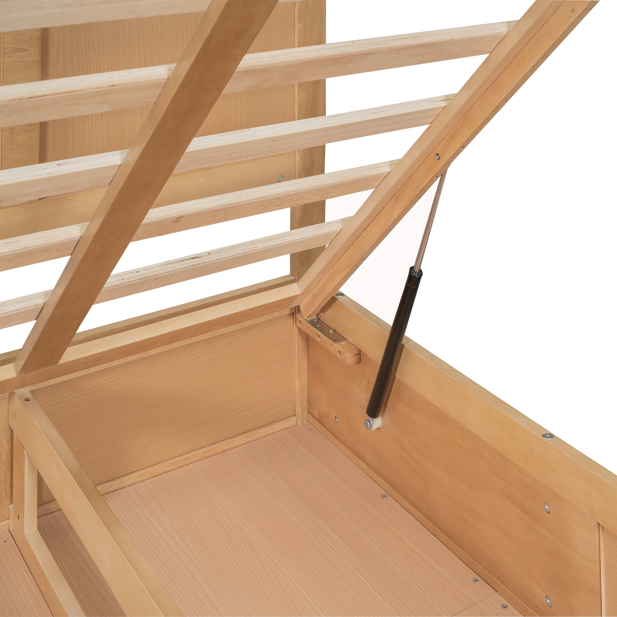 Euroco Queen Size Lift up, Wood Platform Bed Frame with Drawers, Hydraulic Storage System for Adults, Wood Color