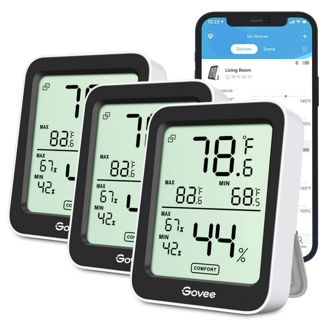 Higrómetro termómetro Govee Indoor Bluetooth, paquete de 3, negro