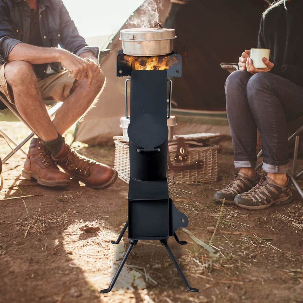 Barara King Outdoor Cooking Burner, Camping Stove, Foldable Camping Rocket Stove, Black, 9.44"D x 17"W x 22"H
