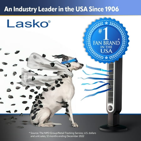 Lasko 3-Speed Remote Controlled Oscillating Tower Fan, White, 2510