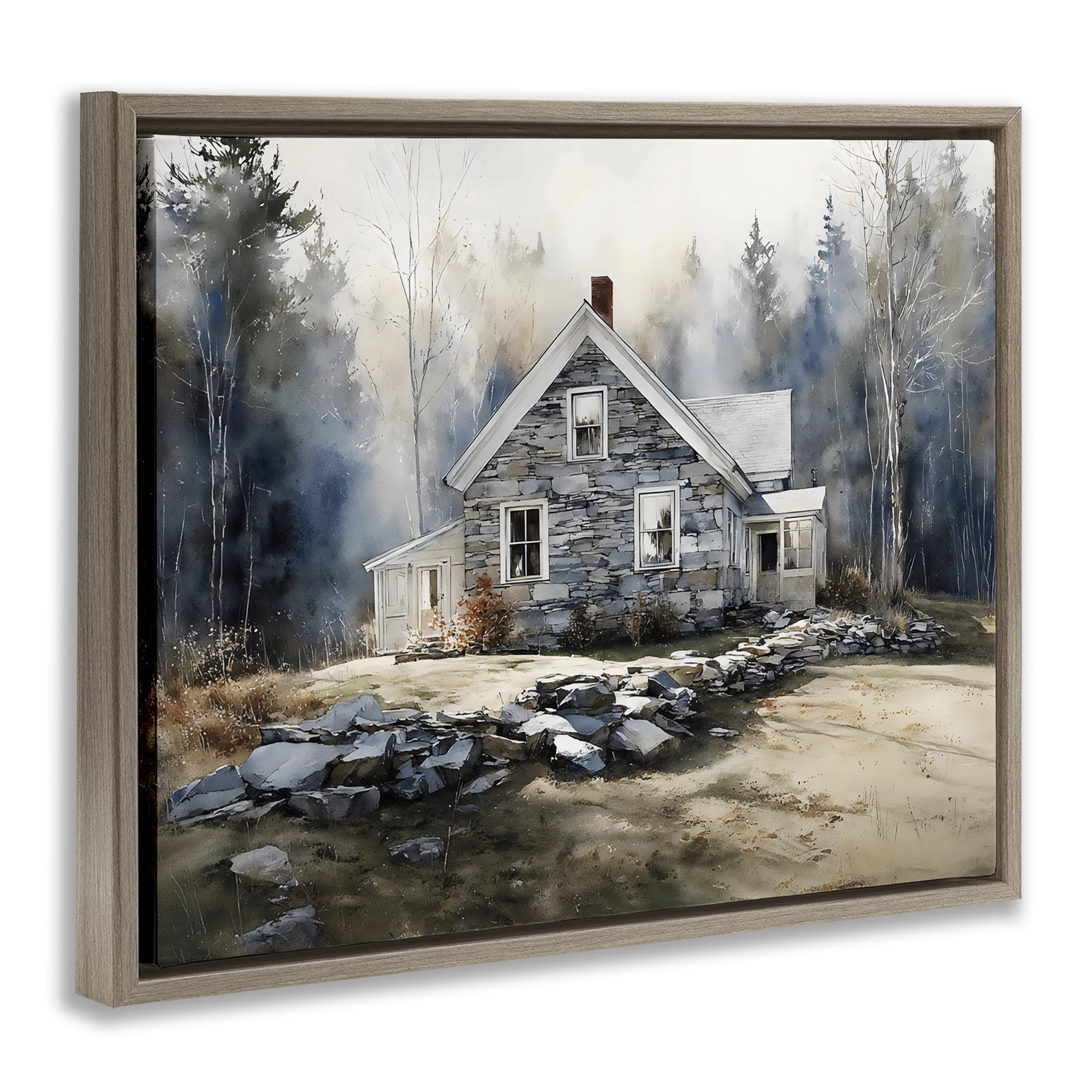 Stupell Industries Rustic Cottage Among the Trees Brown Framed Floater Canvas Wall Art, design by Franklyn Gregory