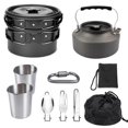 thumbnail image 2 of Camping Cookware Kit Portable Cooking Equipment Pot Pan Set Outdoor Black, 2 of 9