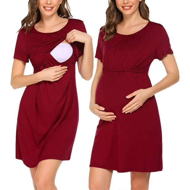 Women's Nursing Nightgown Maternity Dress Breastfeeding Gown Full Slips
