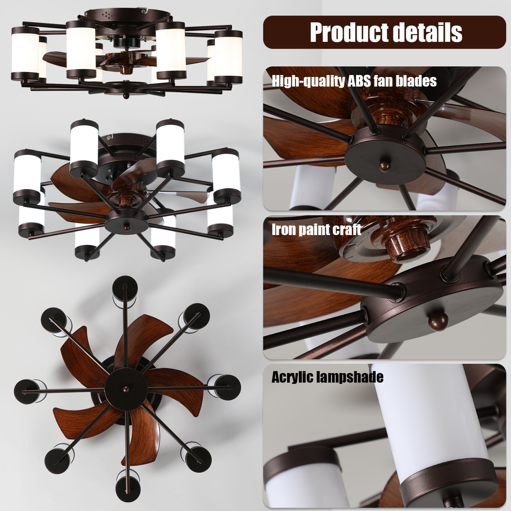 Jopath 22" Modern Ceiling Fan with LED Light, 5-Blade Fan and Cylindrical Light Fixtures for Bedroom Living Room Dining Room