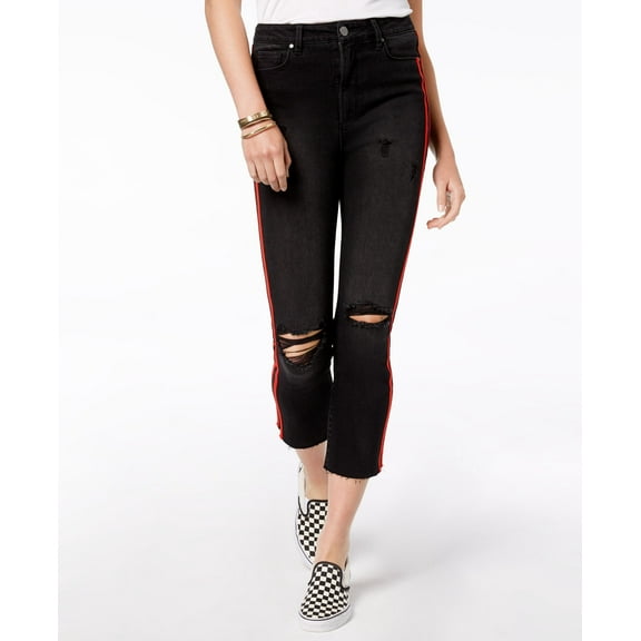 Tinseltown Juniors Ripped Cropped Jeans Black Rinse 13