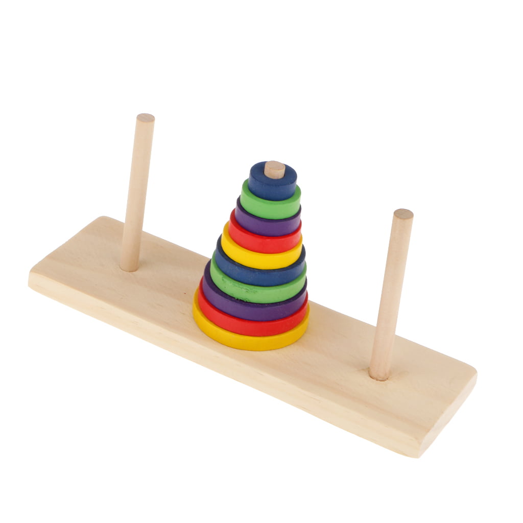 Educational Toys Brain Traing Tower of Hanoi Wooden Puzzle 10 Rings 
