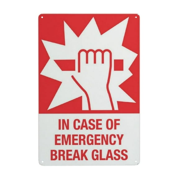 In Case Of Emergency Break Glass Tin Sign Warning Metal Sign Vintage Sign Wall Decor for Home Farm Bar Coffee Shop Club Decoration 8x12 Inch