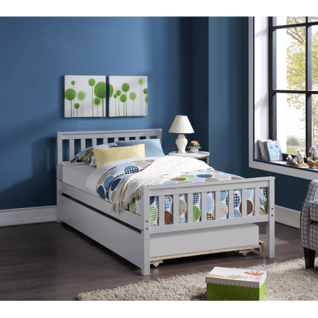 GZXS Twin Bed With Trundle，Grey