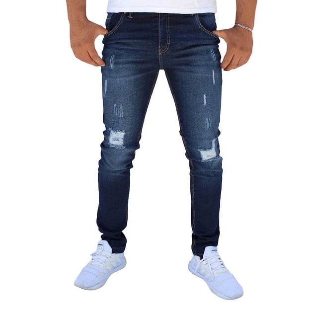 Pantalón rasgado de mezclilla stretch John Silver Corte skinny Color azul oscuro