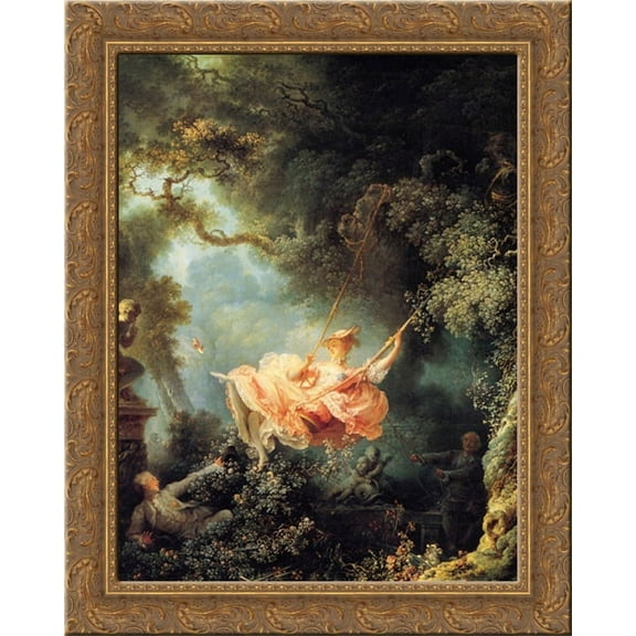 The Swing 20x24 Gold Ornate Wood Framed Canvas Art by Fragonard, Jean Honore