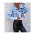 thumbnail image 4 of Txlixc Chaqueta de vaquero corta para mujeres, manga larga casual para adultos, dobladillo desgastado y solapa Txlixc  moda, 4 of 8