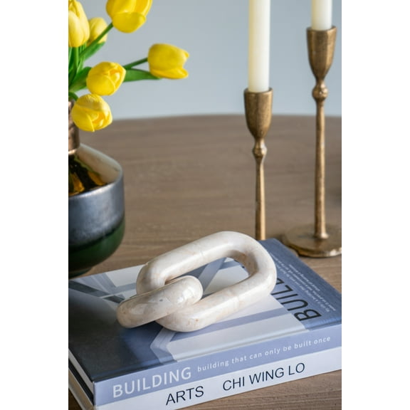 6.5x3x1" Small Decorative Two-Link Marble Chain with Elegant Cream Finish