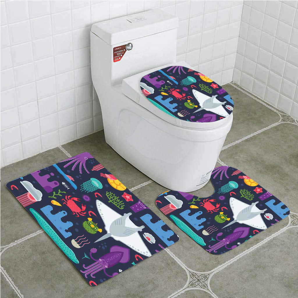3-Piece Ocean Styles Bathroom Rug Set Bath Mat Contour Toilet Lid Cover 3PCS Set 