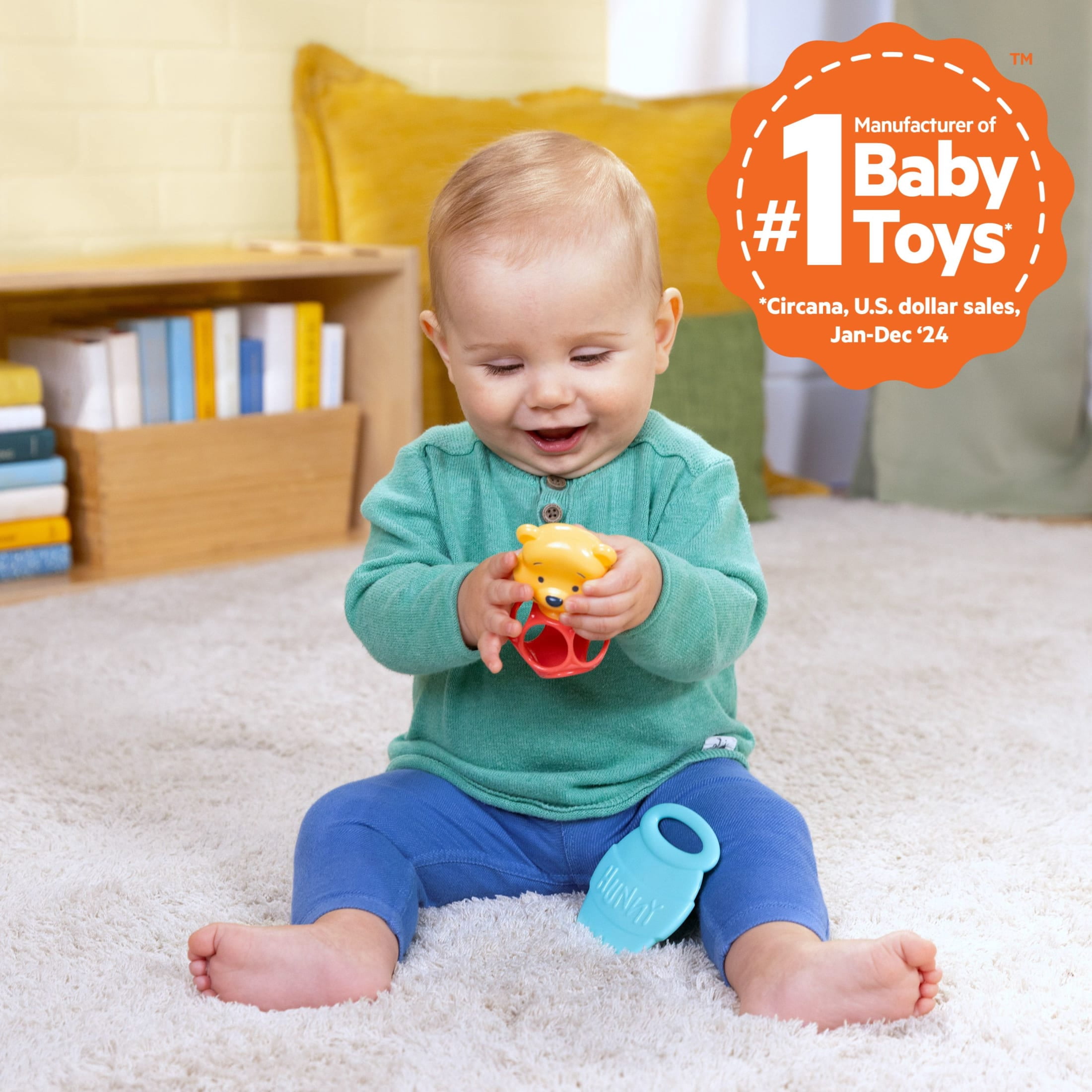 Disney Baby Winnie The Pooh Hunny & Shake Rattle & Teether by Bright Starts, Unisex, Newborn