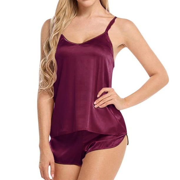Pajama Women Sexy Pajamas Set Simulation Silk Thin Pajamas Set V-Neck Camisole Sleeveless Shorts Female Pajamas Sleepwear For Women pangjing