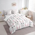 thumbnail image 3 of jejeloiu Lovely Rabbit 7 Pieces Bedding Comforter Set,Cartoon Cute Rabbit Full Bedding Set,White Gray Pink Fitted Sheet Flat Sheet For Kids,Luxury Bedroom Decor Reversible, 3 of 8