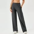 thumbnail image 2 of Diufon Straight Pants for Women Solid Color Lounge Pants Elastic Waist Pants with Pockets, 2 of 3