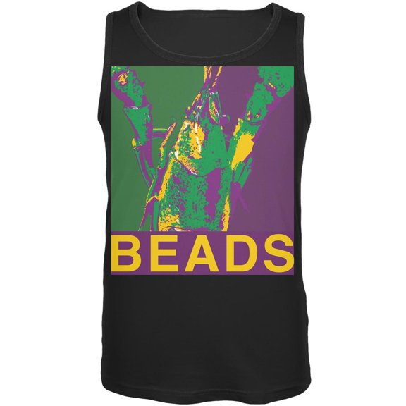 Mardi Gras Crawfish Beads Black Adult Tank Top - Medium