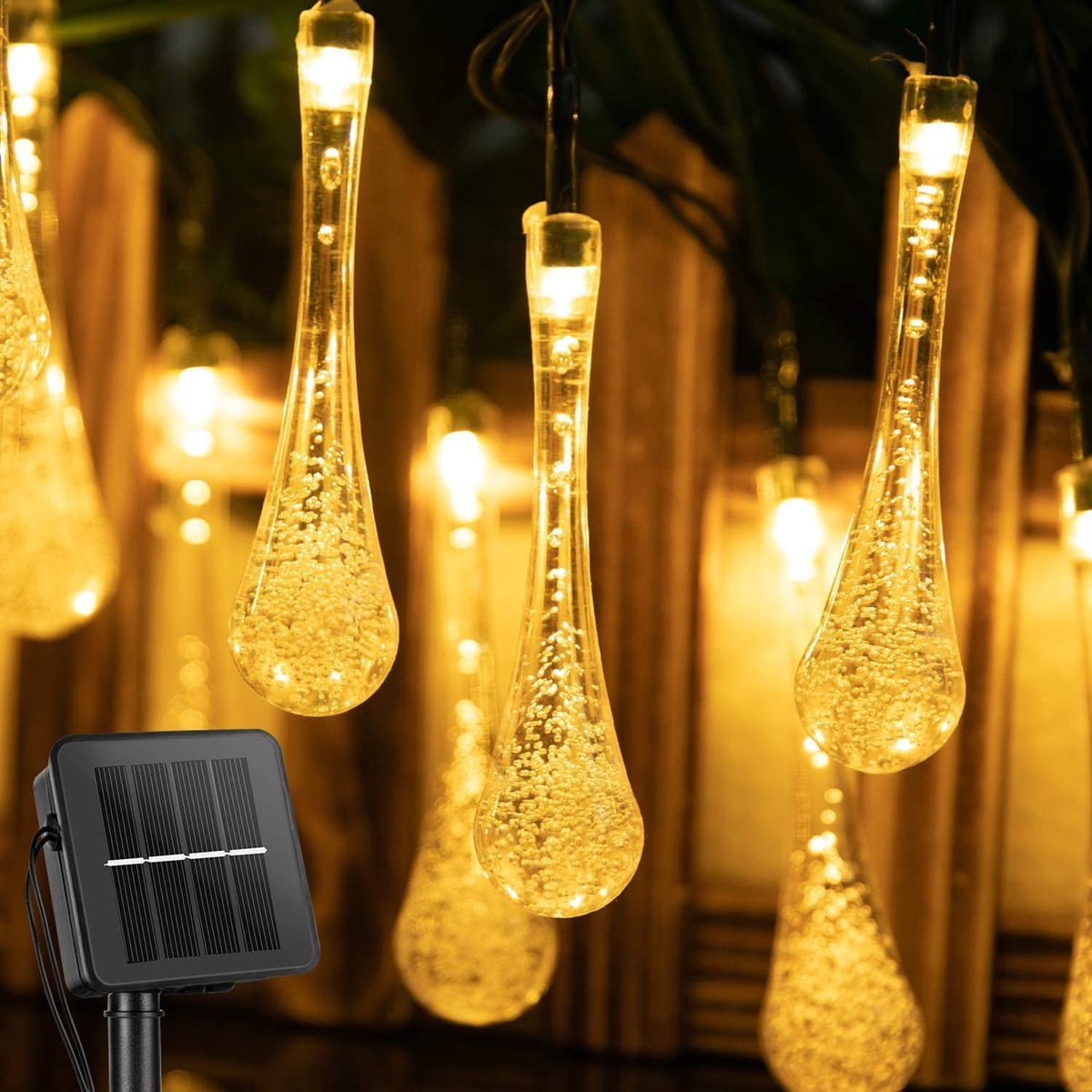 GLOBRITE Solar Powered Outdoor Wire Bulb String Lights 10 LED Bulbs 