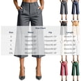 thumbnail image 3 of Womens Striped Capri Suit Pants High Waist Pocket Cropped Workwear Wide Leg Trousers for office Daily Casual Green XL(XL), 3 of 5