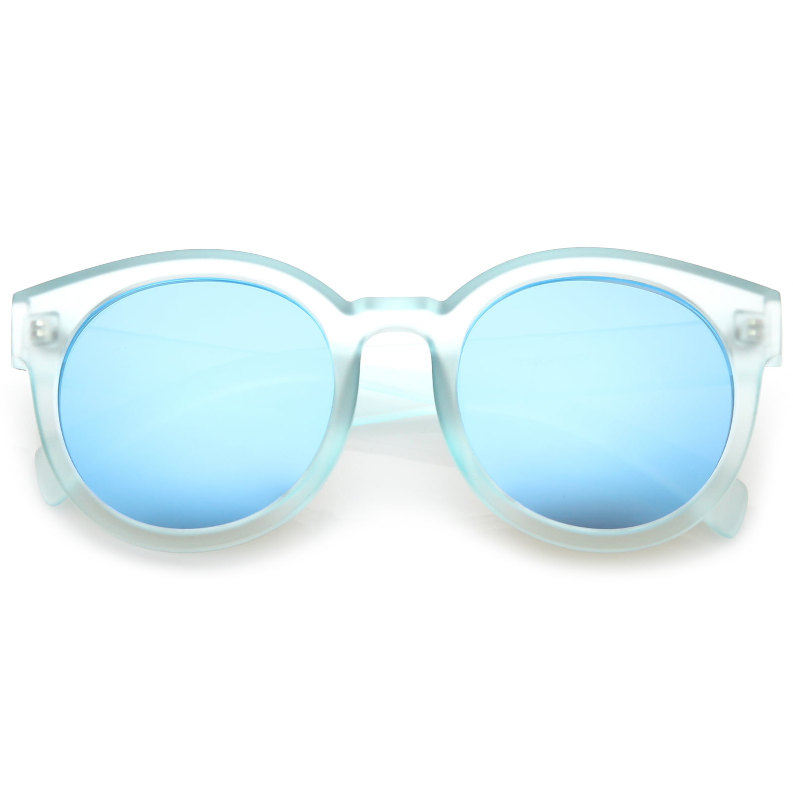 Women's Translucent Frost Horn Rimmed Mirrored Flat Lens Round ...