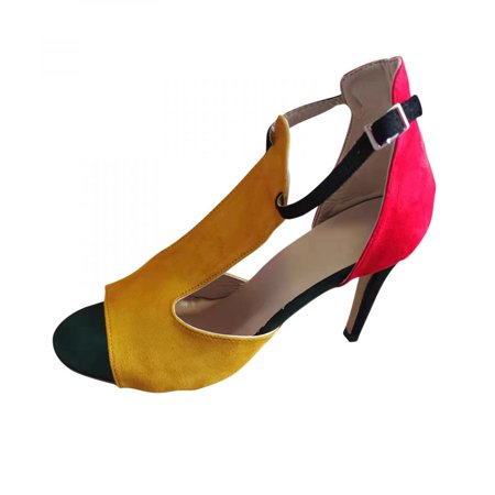

Homedles Sandals Women- Buckle Color Block High Heeled Fish Mouth Open Toe Hollow Sandals Shoes Yellow