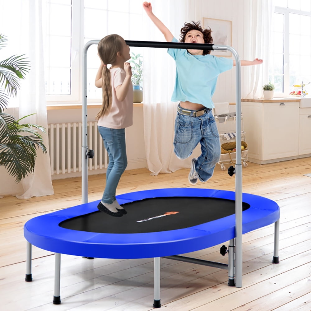 Demifill 2-Person Foldable Mini Kids Fitness Rebounder Trampoline, Double Oval Trampoline, Blue