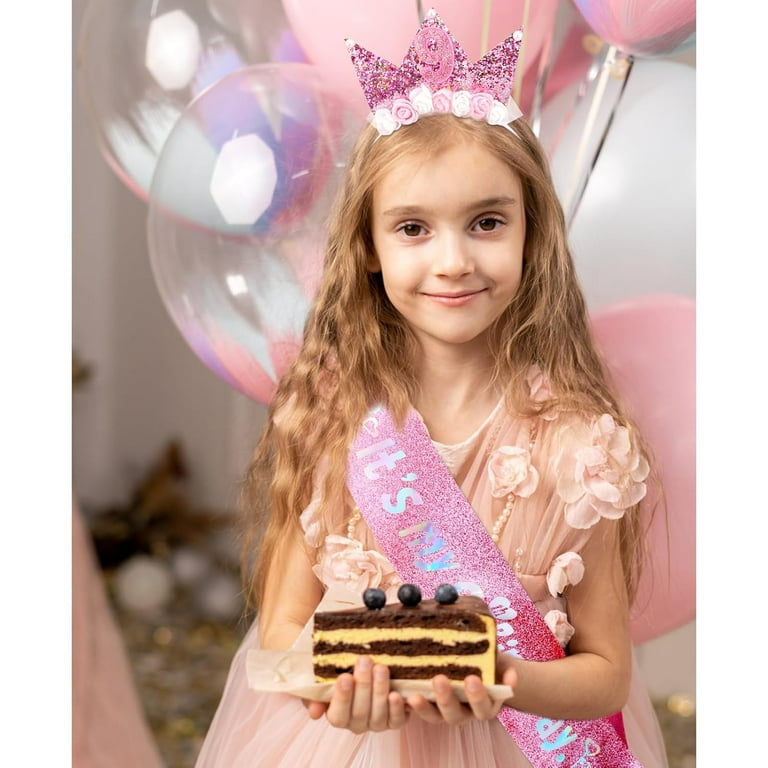 Rose Gold 2nd Birthday Decorations Set - Tiara, Sash, Cake Topper, Candles & Balloons For Girls Birthday Party