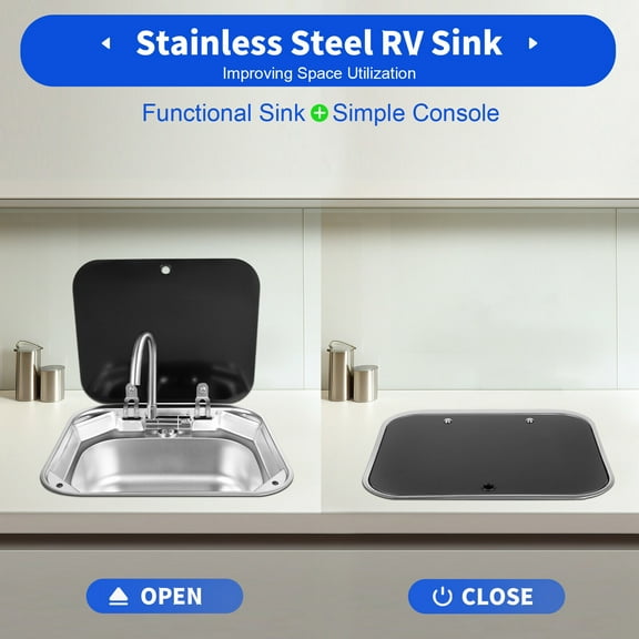 Hand Washing Basin Sink For RV Caravan Boat Camper van With Faucet Stainless Steel Durable & Sturdy