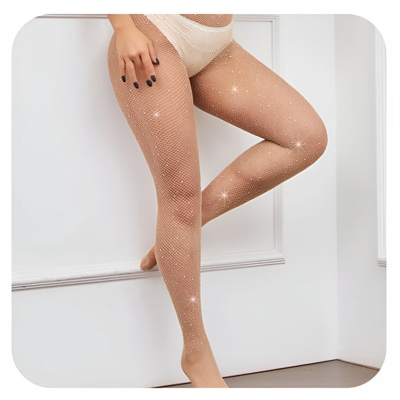 TELOLY 2026 New Women Fishnets Sparkly Tights Glitter Shiny High Waist Rhinestone Stockings Erotic Party Concert Pantyhose Fishnet Stockings for Women