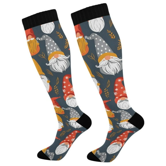 joogoo Christmas Gnome Print Long Socks Women Men Knee High Sock