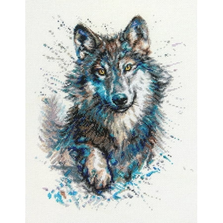 UPC: 4742022976173 | RTO Counted Cross Stitch Kit 8.25 X11 -Snow Splashes Wolf (16 Count)