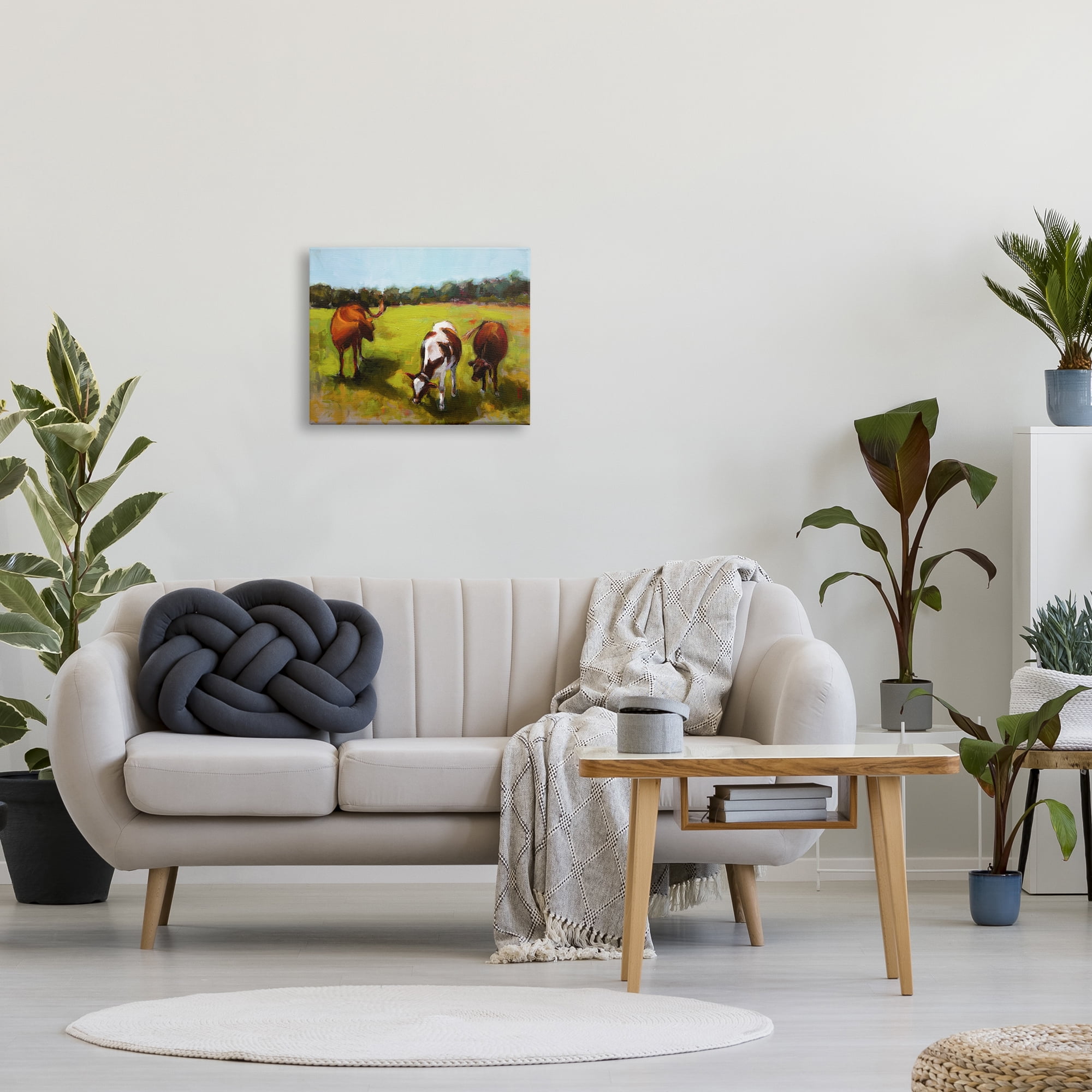 Stupell Industries Cattle in Countryside Painting Animals & Insects Painting Gallery Wrapped Canvas Print Wall Art, 20 x 16