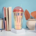 thumbnail image 3 of Shop Uwu Reusable Plastic Cup With Lid And Straw - Double Walled Insulated Cup With Crystal Dome Lid; Cold Drink Tumbler With Straw; Reusable Transparent Iridescent Cups - 560ml (Red), 3 of 5