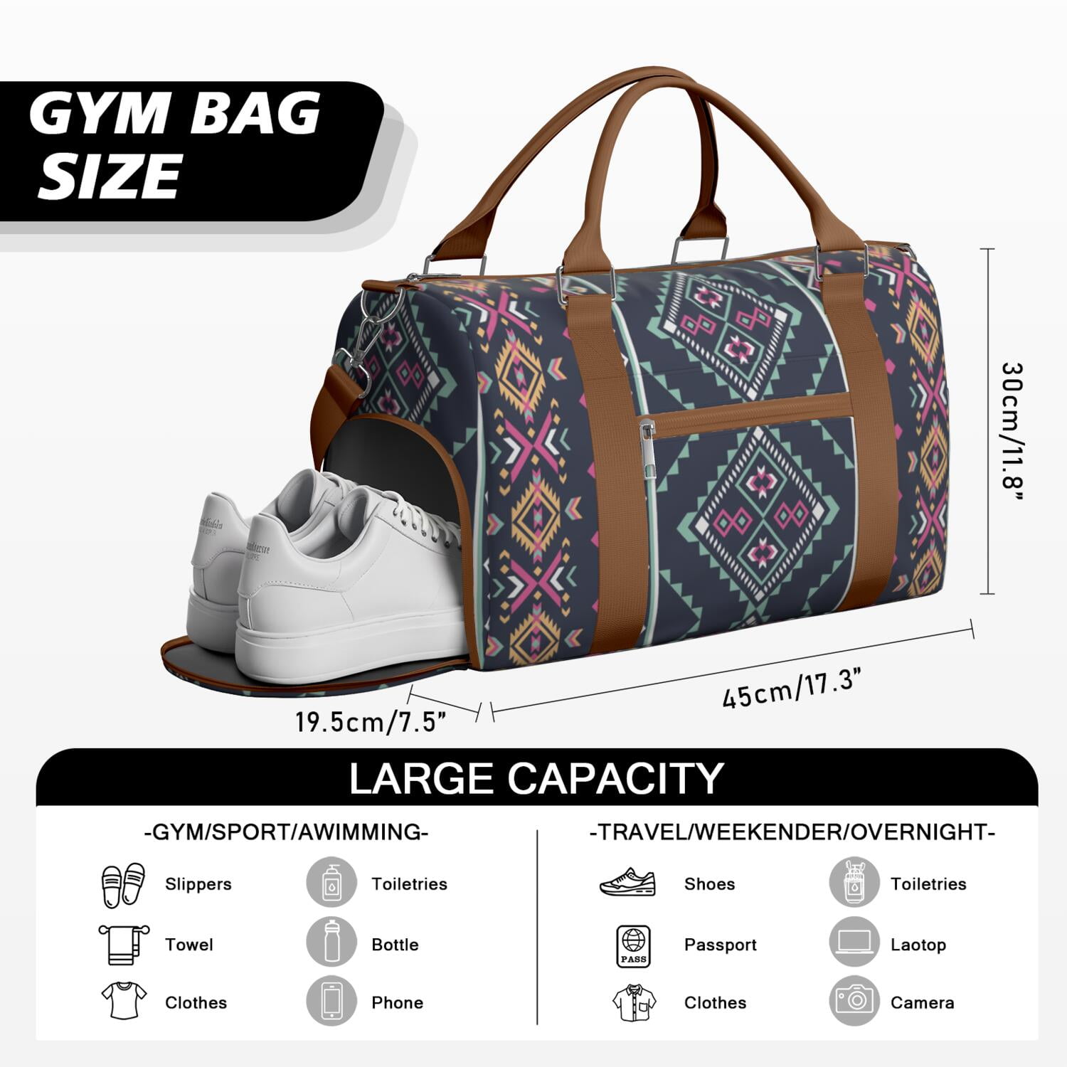 Boho Womens Gym Tote Duffle Bag with Wet Pocket & Shoe Compartment, Floral Checkered Travel Duffel Bag Overnight Weekender Hospital Tote Girls Workout Carry on Bag with Luggage Sleeve
